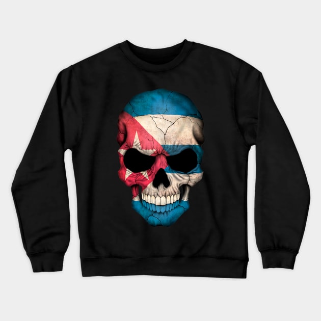 Cuban Flag Skull Floral Skeleton Crewneck Sweatshirt by SkullGrungeSHOP